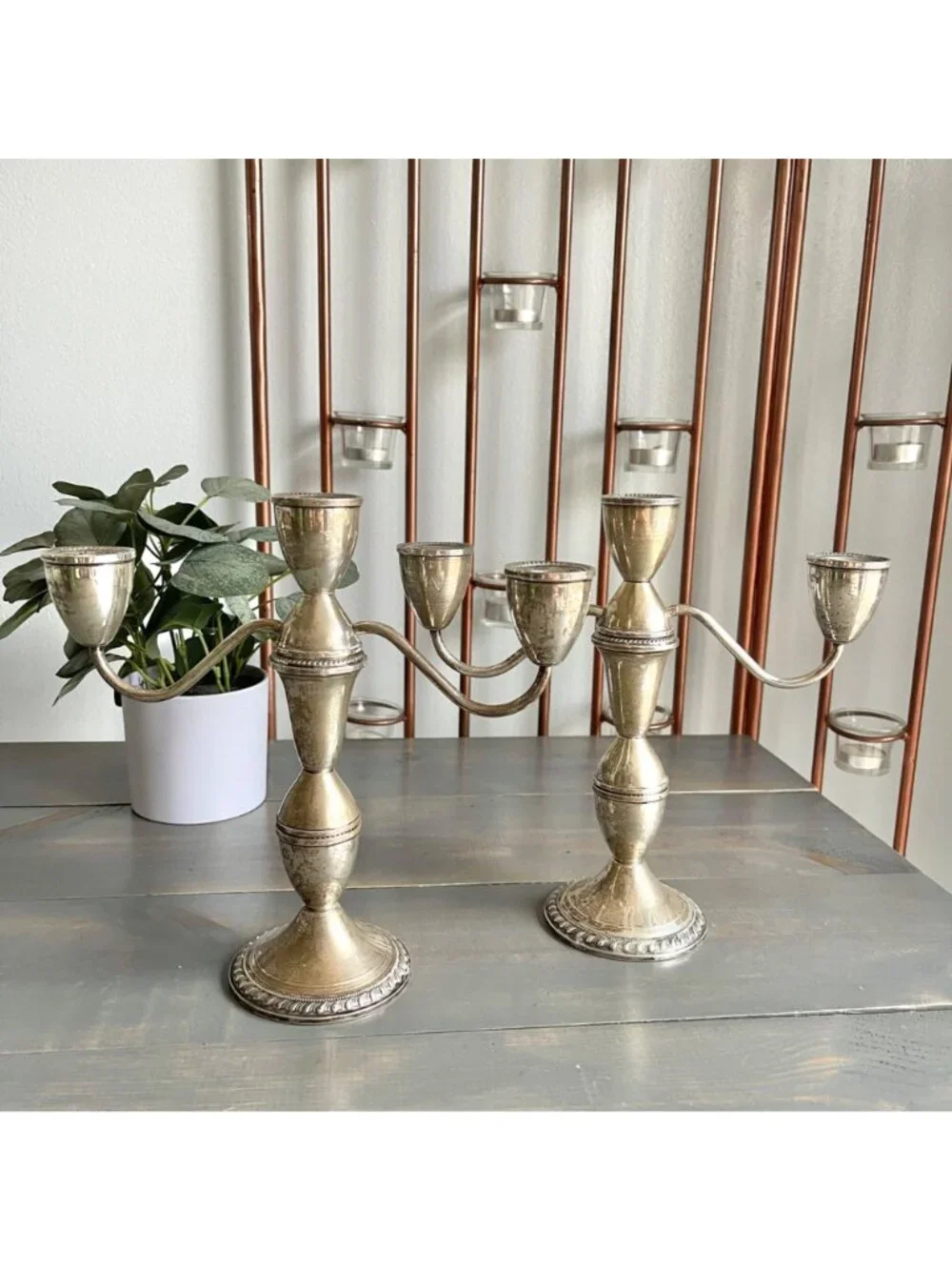 Vtg 50s Duchin Creation Weighted Sterling Silver Three-Light Candelabra